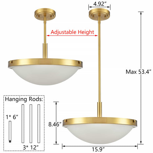 Mid Century Gold Pendant Light with Frosted Glass Shade
